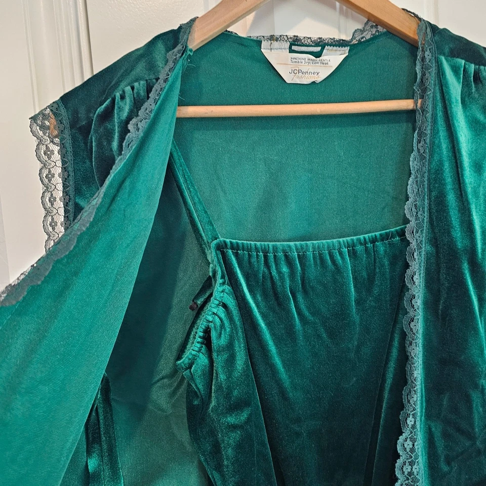 Vestido Vintage JCPenny Terciopelo Talla Pequeña Años 80 Verde con Chaqueta Encaje Glam Rock Fiesta Foto 4 de 4