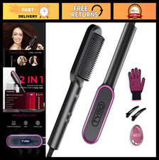 Hair Straightener Brush Comb - Fast Heating 20s, 5 Temperature Settings, Dual Vo