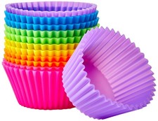 Amazon Basics Reusable Non-Stick Silicone Baking Cups, Pack of 12, Multicolor