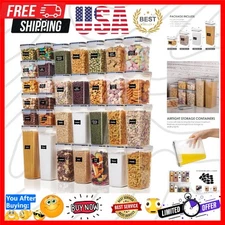 Clear Airtight Food Storage Set - 32 Canisters with Reusable Labels for Kitchen