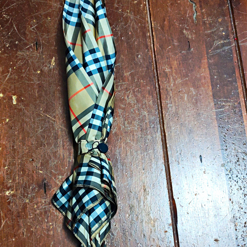 Burberry Women's Compact Folding Umbrella Beige Plaid Check Logo Hook Handle