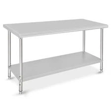 Stainless Steel Work Table - Heavy Duty Food Prep Worktable, Adjustable Under...