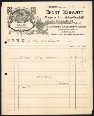 Rechnung Bendorf a. Rh. 1927, Ernst Mogwitz, Maler- und Anstreicher-Geschäft, D 
