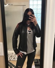 Style&co Style & Co Quilted Leather Jacket Women Black Moto Small Coat Zip Read