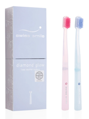2 x Swiss Smile Swarowski Diamond Glow 2 Zahnbürsten Rose Quartz & Serenity Ice