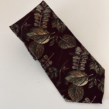 Robert Stock Neck Tie Maroon Floral Leaf, Sand Washed imported Silk, Made In USA