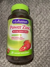 Vitafusion Power Zinc Plus Vitamim C Adult Gummies 90 Gummies Strawberry Flavor 