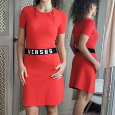 Versace Versus Waist Band Logo Stretchy Red Bodycon Dress Top WAS £610 40 UK 8 S