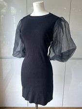 M/L LAETITIA MEM LITTLE BLACK DRESS MINI STRETCH JERSEY CHIFFON PUFFBALL SLEEVES