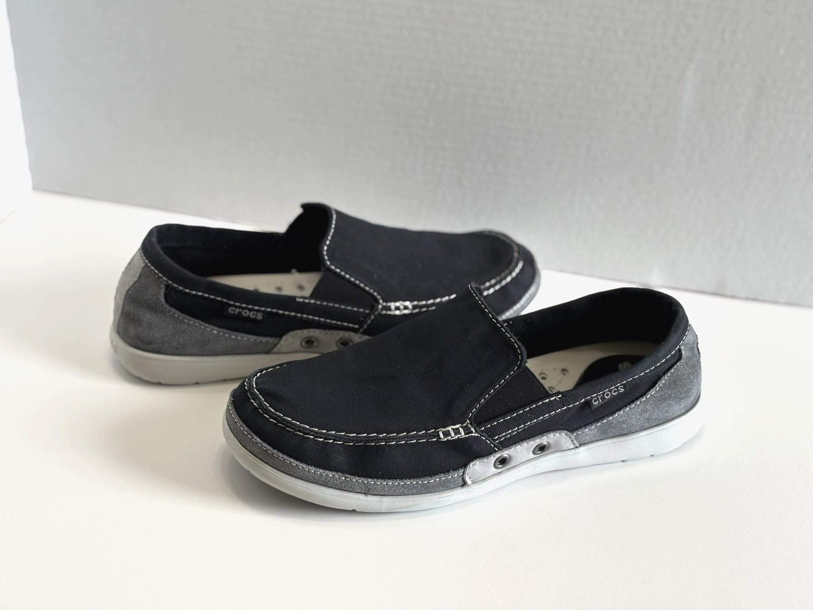 Crocs Walu Mens Slip-On Loafers Comfort Boat Shoes Black Casual Size 7-image