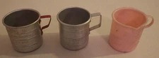 Vintage Lot of 3 Doll Baby Measuring Cups 1 Plastic Amsco Pink 2 Aluminum 1.75"