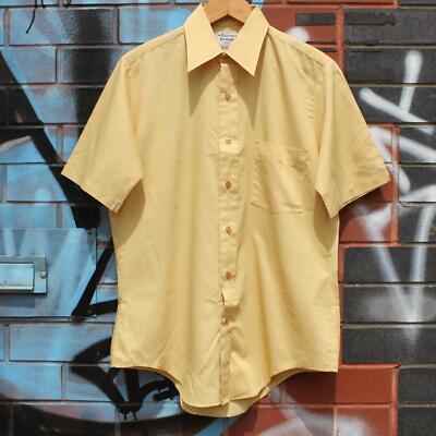 Vintage Arrow Burma Kent 1960/70er S/S SHIRT gelb Größe 15 - klein/mittel 474 Y