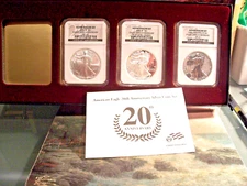 2006 NGC MS/PF69 AMERICAN EAGLE 20TH ANV 3 COIN SILVER SET SALE SAVE $75