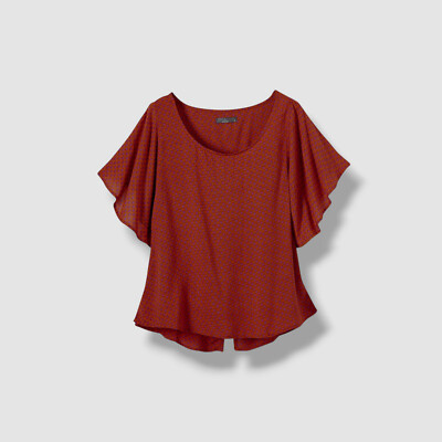 $69 Prana Women's Orange Printed Short-Sleeve Scoop Neck Blouse Top Size Small