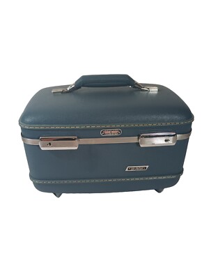 Vintage 1960s American Tourister TRI-TAPER Train Case blue No Key