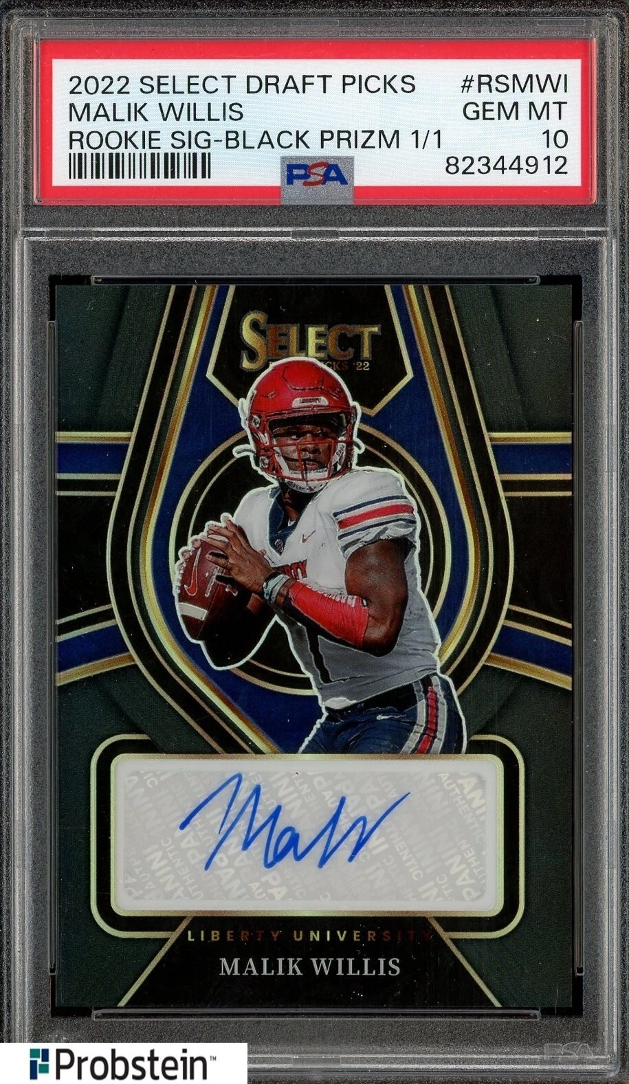 Malik Willis Panini Select Draft Picks Rookie Signatures #RSMWI Black Prizm 1/1