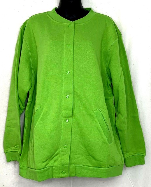 Blair Womens Cardigan Sweatshirt Lime Green Snap Button Up Casual