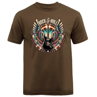 T-shirt Vintage Rock And Roll Avec Guitare - Musique Rock - 100% Coton - Col V - Pour Fans De Musique