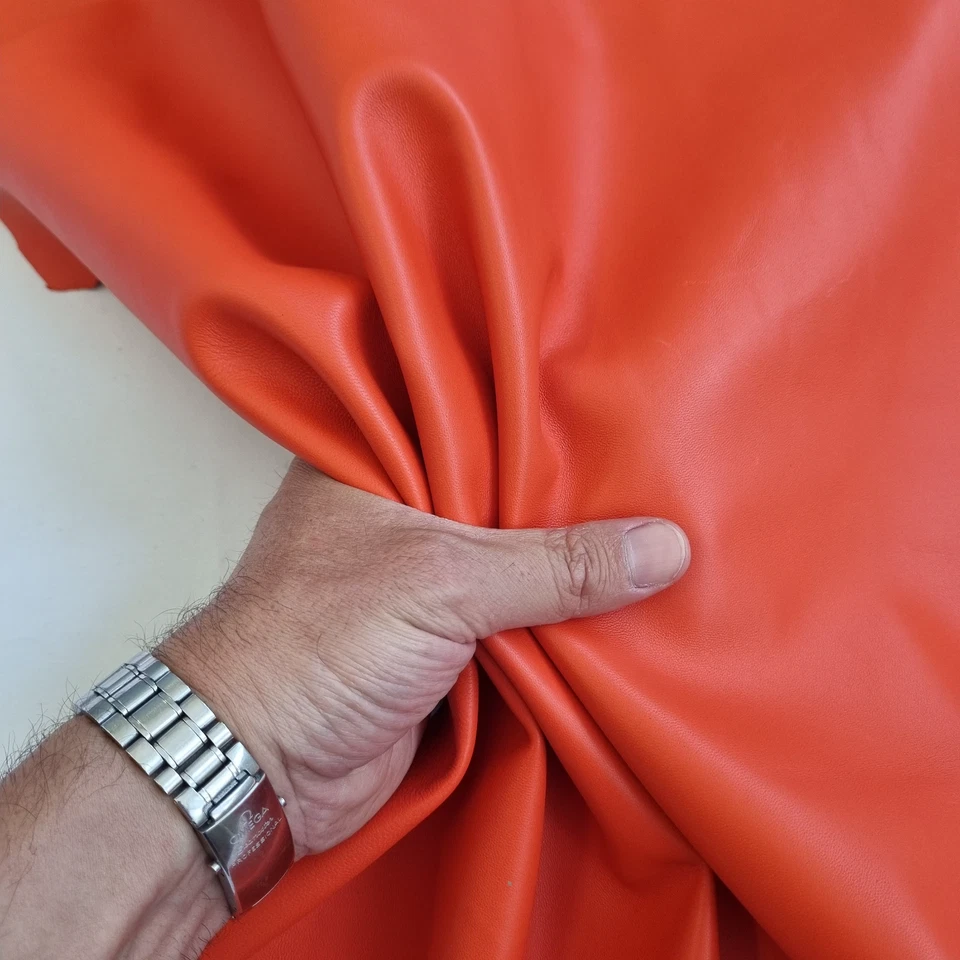 Cuero genuino de oveja, piel de cordero napa cuero col. naranja grueso. 1,0 mm (2,5 oz) Foto 4 de 4