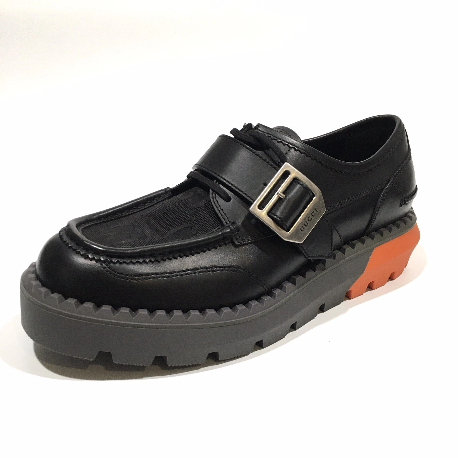 Mocassins en cuir à boucle à lacets GUCCI   NOIR / ORANGE   HOMME US 10,5   NEUF