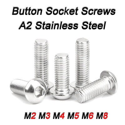BUTTON HEAD SCREWS ALLEN SOCKET BOLTS M3 M4 M5 M6 M8 A2 STAINLESS STEEL DIN 7380