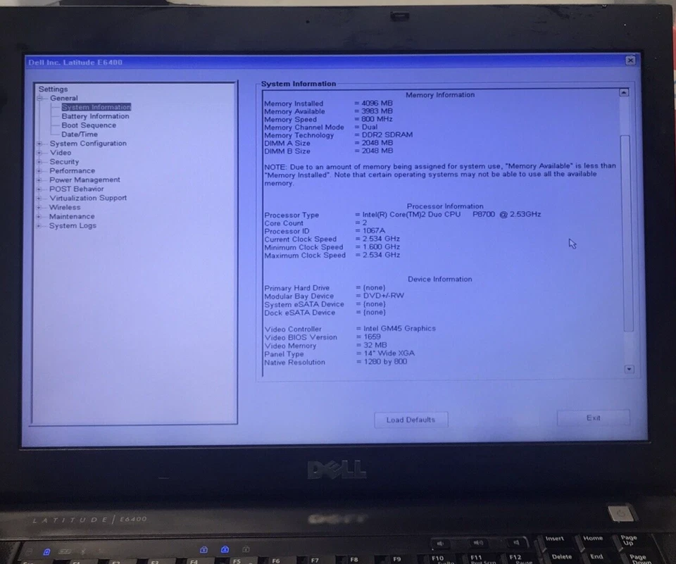 Dell Latitude E6400 Laptop 14" Core 2 Duo P8700 4GB No HDD Boot/BIOS No OS H2384 - Image 2 of 4