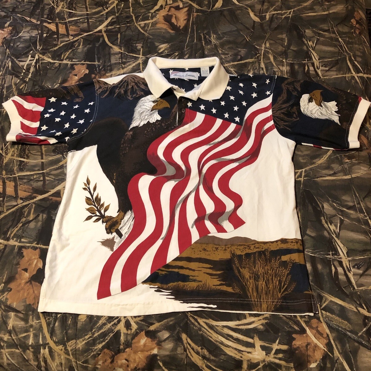 American Summer Patriotic USA American Flag Eagle Polo Shirt Mens