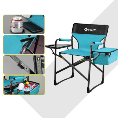 VILLEY Heavy Duty Portable Directors Chair Folding Camping Chair with Cooler Bag