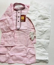 Pink Boys Sz 28 India Pakistan 5-6 yr Kurta pajama Bollywood white cotton-2pc
