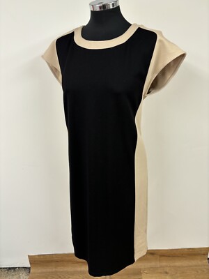 Max Mara Weekend Bodycon-Kleid schwarz beige L 12 14 Stretch geometrisch 
