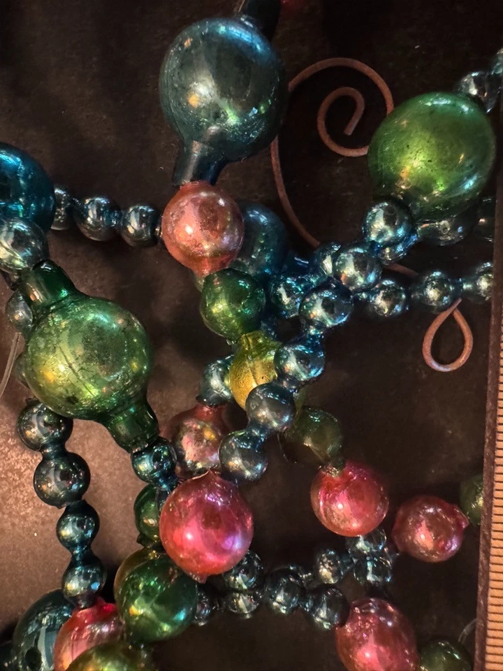 Antique Mercury Glass Garland multi sizes,shapes-Green, Gold, Red, Blue XL 180" - Image 4 of 4