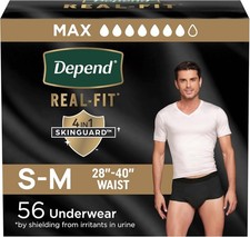 Depend Real Fit for Men Incontinence Maximum Absorbency Briefs, Small/Medium, 56