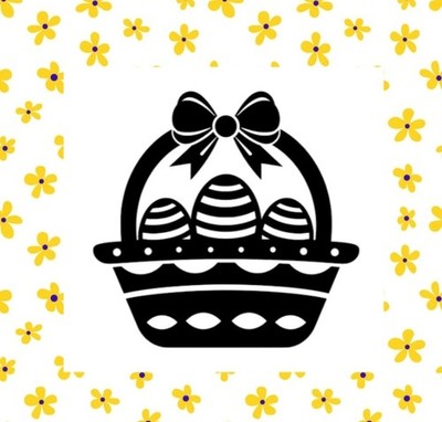 OSTEREIERKORB, OSTERHASE, SILHOUETTE VINYL AUFKLEBER, KORB, SCHLEIFE 8''