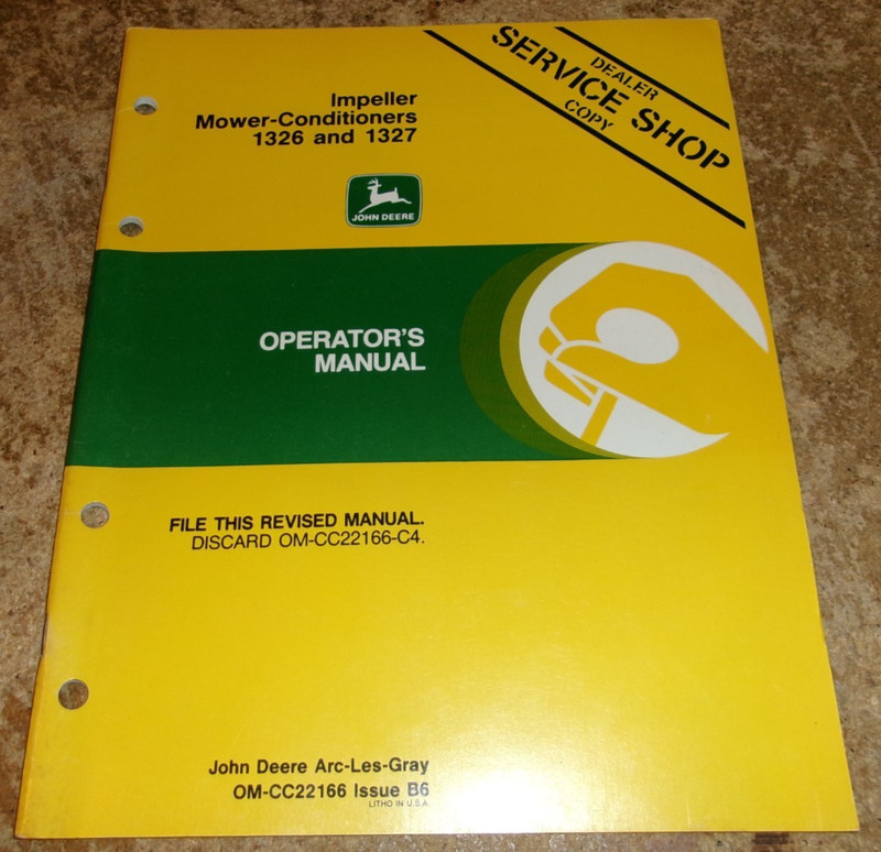 1986 john deere 1326/1327 impeller mower-conditioners operators manual good used