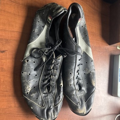 Vintage DIADORA San Remo Leather Cycling Shoes Black/Silver Vintage bike decor