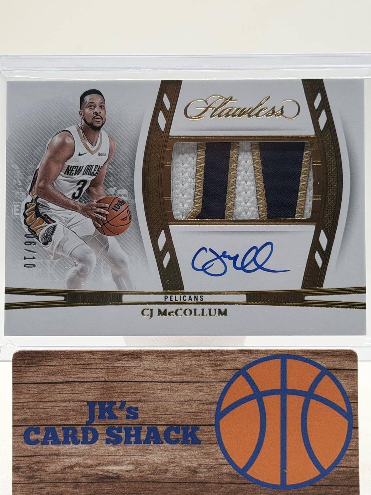 2023-24 Panini Flawless CJ McCollum Horizontal Patch Autographs Gold /10 #HPACJM