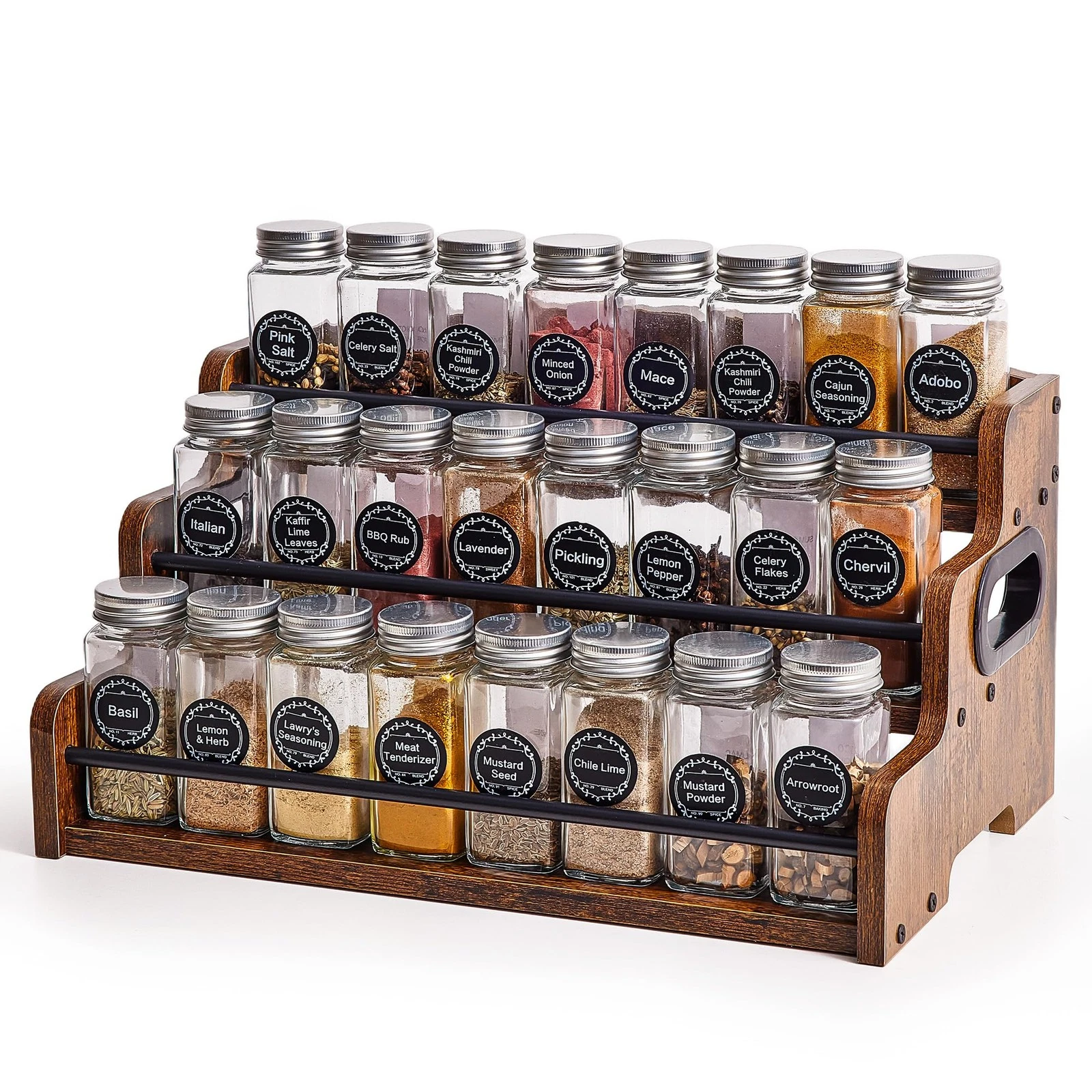 Wood Spice Rack Organizer for Cabinet, 3 Tier Spice Shelf Storage, Kitchen Se...