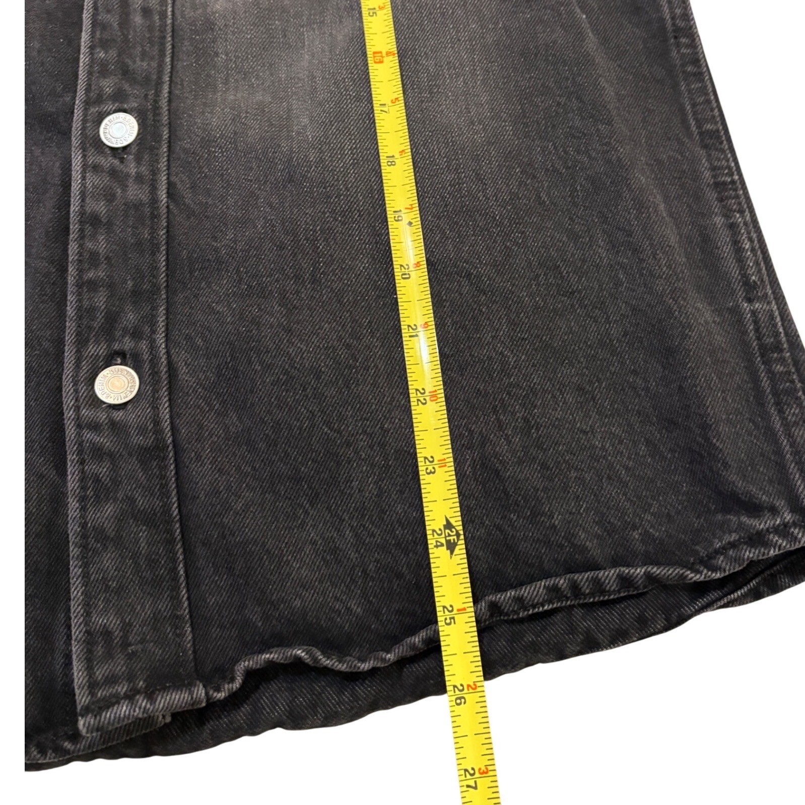 H&M Black Denim Button Down Shirt Regular Fit Men's Small Washed Jean Shirt thumbnail 6