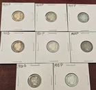Lot of 8 -  1903-1916  90% Silver Barber Dimes