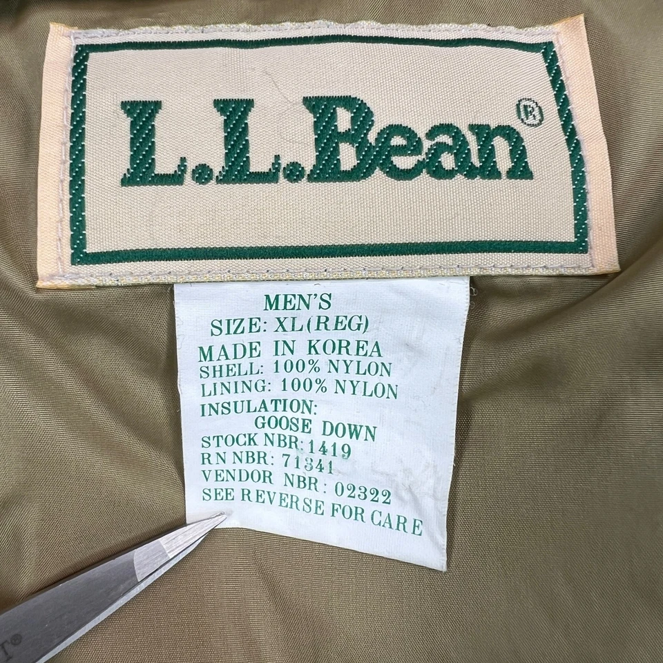 Vintage 90s LL Bean Goose Down Puffer Vest Men XL Tan Made in Korea Heritage - Image 3 of 4