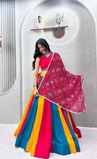 NEW Women Pure Cotton Multicolor Lehenga Choli Bandhani Dupatta Navratri Dress