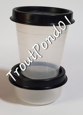 TUPPERWARE Midgets Smidgets Sheer Containers Black Lids Set 2 Mini Bowls New