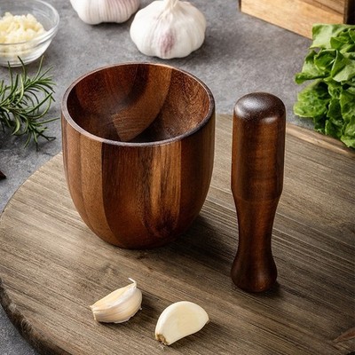 Manuelle Akazienholz Knoblauchmühle Glas mit Stößel für traditionelle Zubereitungsmethode