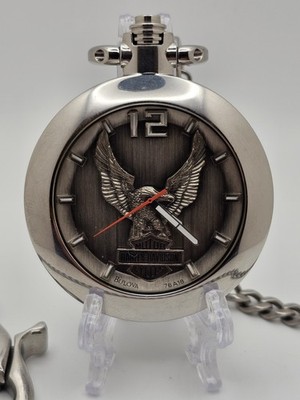 2008 Bulova HARLEY DAVIDSON Men  Medallion Quartz Pocket Watch 76A18 Stainless 
