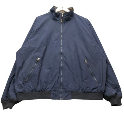 LL Bean Flannel Lined Nylon Warm Up Jacket Mens XXL Navy Wind Water Resistant