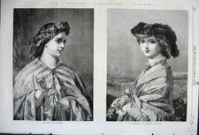 Old Antique Print 1862 Winter Exhibition Pall Mall Women Morning Evening 19th