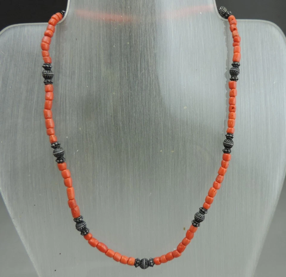 Ancien collier en corail et argent massif corail naturelle Maroc Ethnique - Photo 1/4