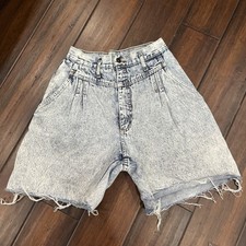 Vtg 80's Bonjour Blue Acid Wash Denim Cut Off Shorts Sz 9/10 Grunge High Rise