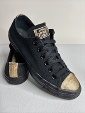 Converse Chuck Taylor All Star Low Top Shoes Black Glitter Gold Toe Size 5M/7W