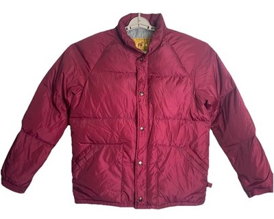 Vintage Camel Goose Down Jacket Puffer Womens Large Outerwear Coat Burgundy Red